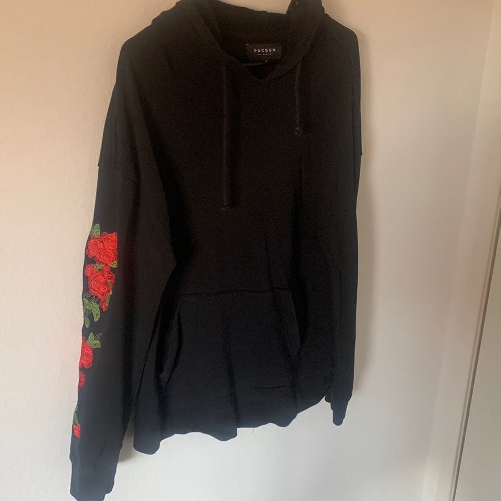 Pacsun Black Hoodie, with Red Roses along the arms.
